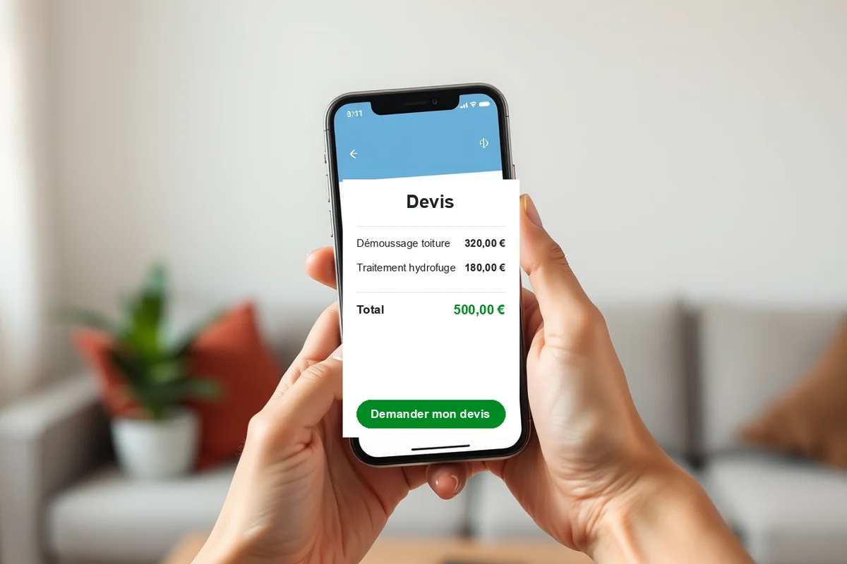 Devis couvreur à Creil détaillé et transparent affiché sur smartphone